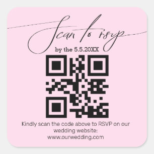 elegante Handschrift uAwg qr Code Hochzeitsrosa Quadratischer Aufkleber