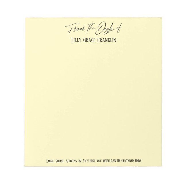 Elegante Handschrift vom Schreibtisch aus blassgel Notizblock (Vorderseite)