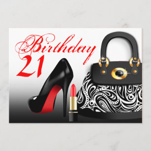 Elegante Handtasche, High Heels und Lippenstift 21 Einladung