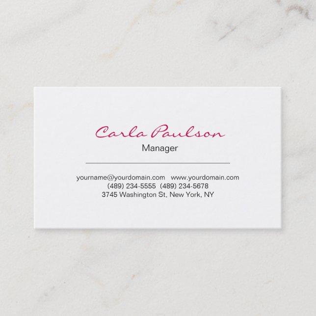 Elegante Handwriting Carmine White Business Card Visitenkarte (Vorderseite)