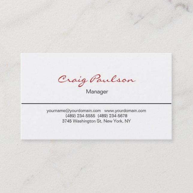 Elegante Handwriting Schwarz-weiß Red Business Car Visitenkarte (Vorderseite)