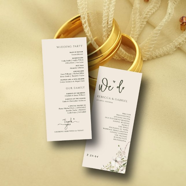 Elegante Handwriting Wasserfarben Blumenhochzeit Programm (Von Creator hochgeladen)