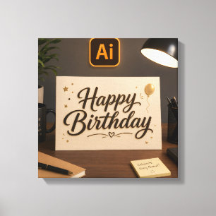 Elegante Happy Birthday Grußkarten-Mockup auf Woo Leinwanddruck