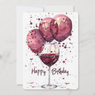 Elegante Happy Birthday Weinglas Karte Wasserfar