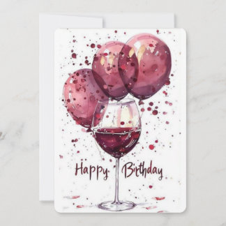Elegante Happy Birthday Weinglas Karte | Wasserfar