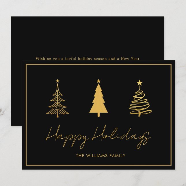 Elegante Happy Holidays Black Card Feiertagskarte (Vorne/Hinten)