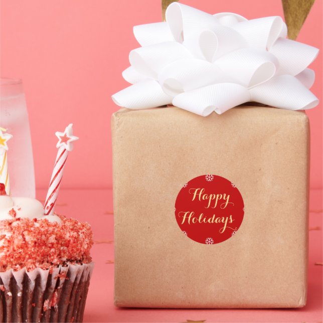 Elegante Happy Holidays Snowflakes Rote Imitate Go Runder Aufkleber (Party)