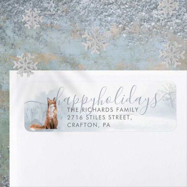 Elegante Happy Holidays Winter Fox Rücksendeadress (Elegant Happy Holidays Winter Fox Return Address Label)