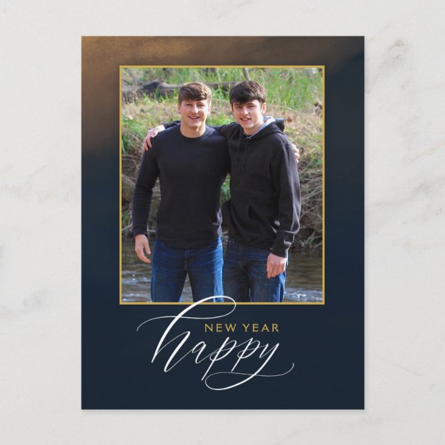 Elegante Happy New Year Postcard - 1 Foto Postkarte (Vorderseite)