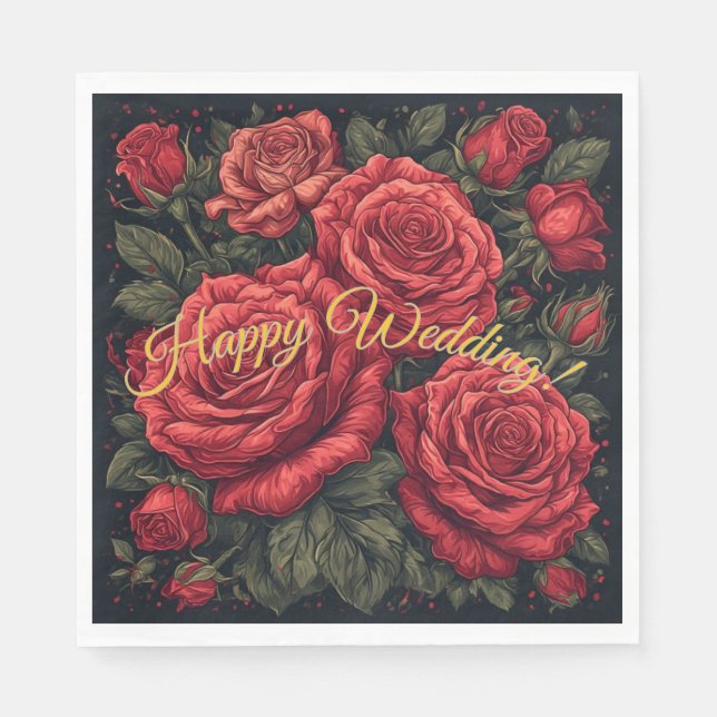 Elegante "Happy Wedding" Rose Papier Napkins Serviette (Vorderseite)