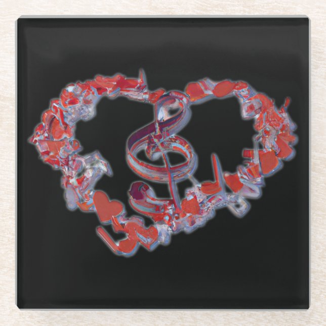 Elegante Harmonie: Liebe Herz-Musik-Symbol Glasuntersetzer (Vorderseite)