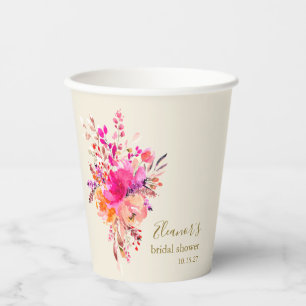 Elegante heiße rosa florale Brautparty individuell Pappbecher