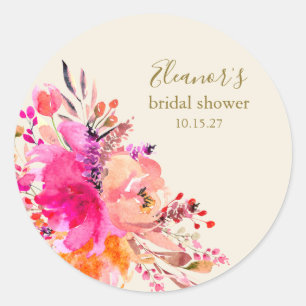 Elegante heiße rosa florale Hochzeitsdusche Custom Runder Aufkleber