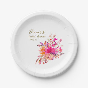 Elegante heiße rosa florale Hochzeitsdusche indivi Pappteller
