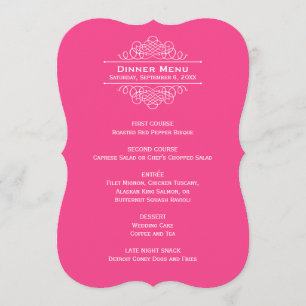 Elegante heiße rosa Hochzeits-Dinner-Monogramm Menükarte