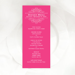 Elegante heiße rosa Hochzeitsmonogramm-Dinner Menükarte