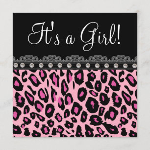 Elegante heiße rosa Leopard-Baby-Party Einladung