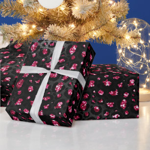 Elegante heiße rosa und schwarze Glitter-Leoparden Geschenkpapier