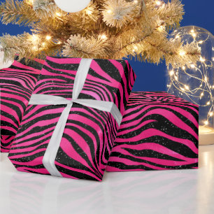 Elegante heiße rosa und schwarze Glitter-Tigerstre Geschenkpapier