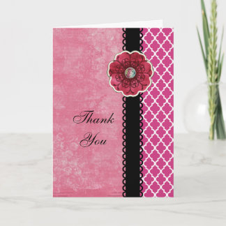 Elegante heißes Rosa Quatrefoil schwarze Blume Dankeskarte