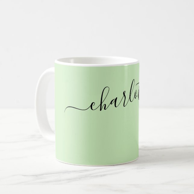 Elegante hell mintfarbene moderne Namen personalis Kaffeetasse (Vorderseite Links)