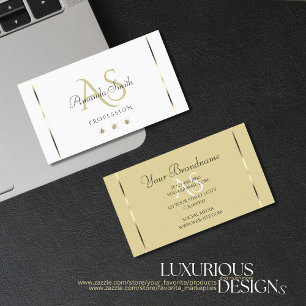 Elegante hellbeige Farben mit Diamanten-Initialen Visitenkarte