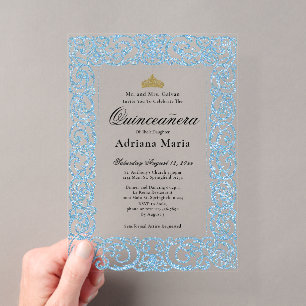 Elegante Hellblaue 15. Geburtstags-Quinceanera Acryleinladungen