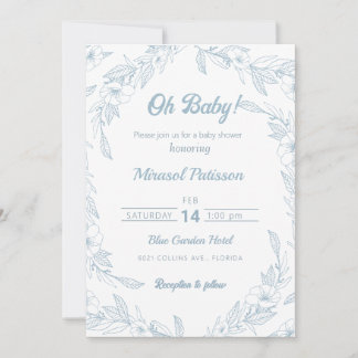 Elegante, hellblaue Blumen-Baby-Shower-Einladung Einladung