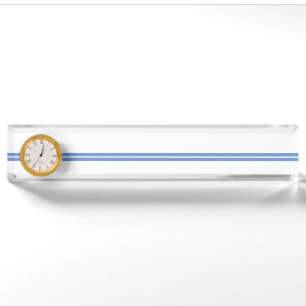 Elegante, hellblaue Streifen auf weißer Uhr Namensplakette