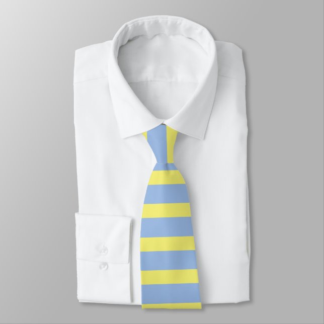 Elegante, hellblaue und gelbe horizontale Streifen Krawatte (Gebunden)