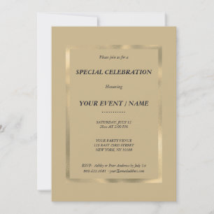 Elegante hellbraune goldene Special Event-Einladun Einladung