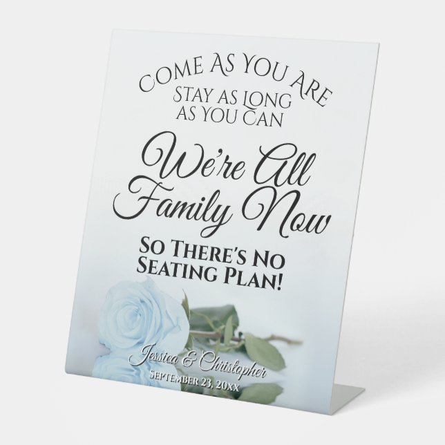 Elegante, helle, blaue Rose Open Seating Wedding Sockelschild (Vorderseite)