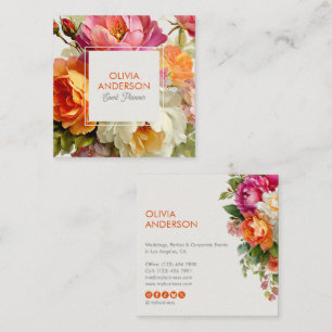 Elegante, helle, botanische Aquarell-Blumen Quadratische Visitenkarte