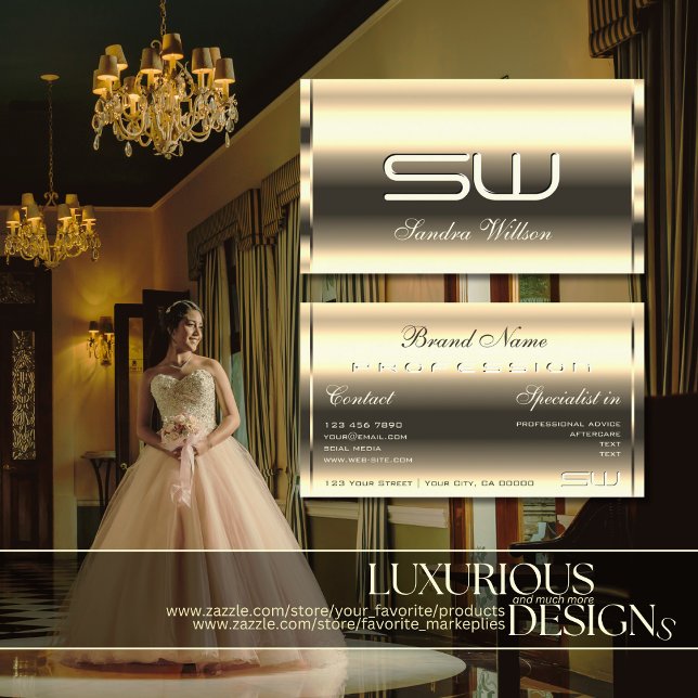 Elegante helle Golden Shimmer Optics 3D-Initialen Visitenkarte (Von Creator hochgeladen)