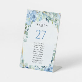 Elegante helle pastellblaue Blumen Tischnummer Sockelschild