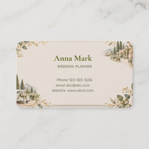 Elegante Hellgrün- und Gold-Blumen-Hochzeitsplaner Visitenkarte
