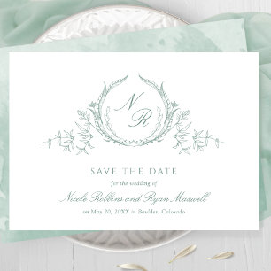Elegante, hellgrüne Aquarellfarben-Monogrammkallig Save The Date