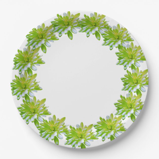 Elegante hellgrüne Blume mit Blumen Pappteller (Vorderseite)