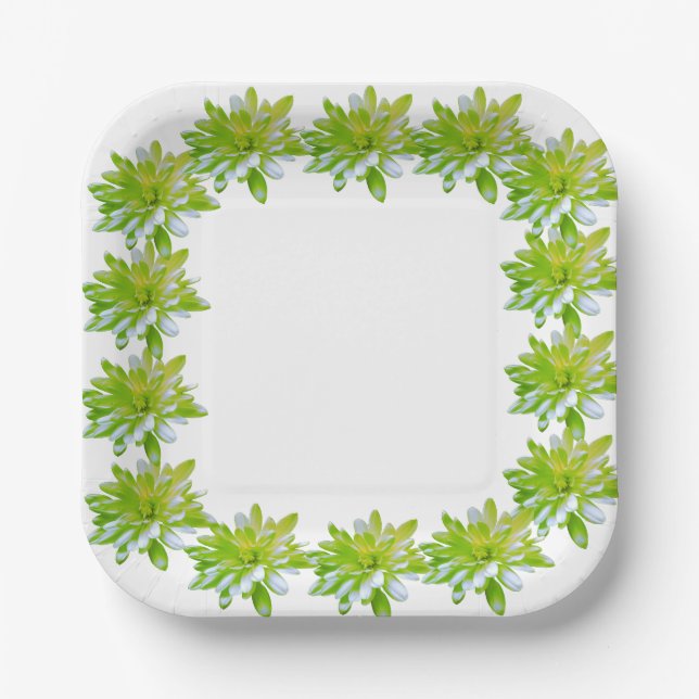 Elegante hellgrüne Blume mit Blumen Pappteller (Vorderseite)