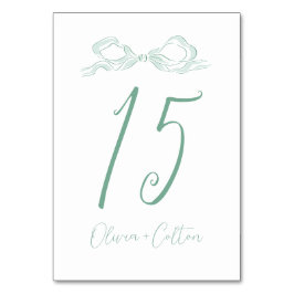 Elegante, hellgrüne Hand gezeichnete Bow-Hochzeit Tischnummer