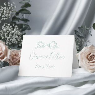 Elegante hellgrüne handgezeichnete Bogen-Hochzeit Dankeskarte
