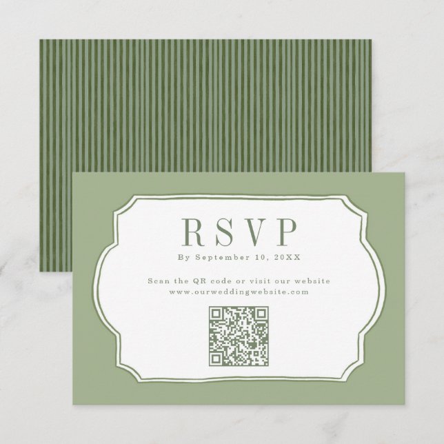 Elegante Hellgrüne QR-Code-Hochzeitswebsite-RSVP Karte (Vorne/Hinten)