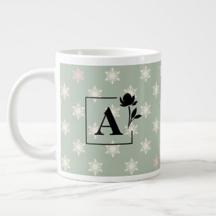 Elegante Hellgrüne-Schneeflocken-Monogramm-Tasse Jumbo-Tasse