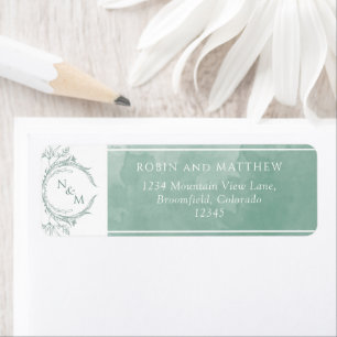 Elegante, hellgrüne Wasserfarbenmonogramm-Hochzeit