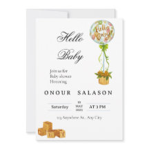 Elegante Hello Baby Ballon-Einladung zum Babyshowe