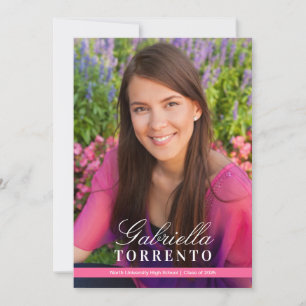 Elegante, hellrosa, benutzerdefinierte Foto-Gradui Einladung