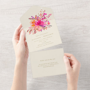 Elegante, hellrosa Blume All In One Einladung