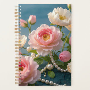 Elegante hellrosa Blume mit Perlen Planer