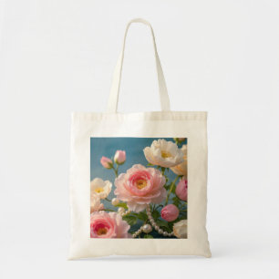 Elegante hellrosa Blume mit Perlen Tragetasche