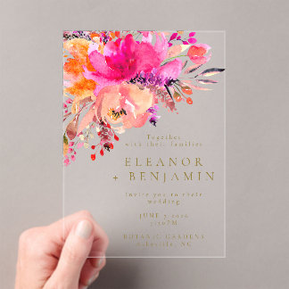 Elegante, hellrosa, florale Hochzeit Acryleinladungen